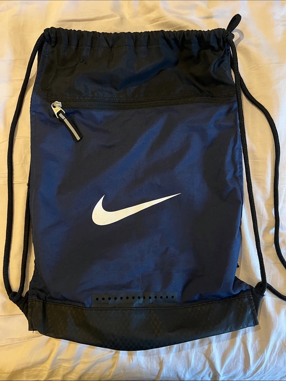 Nike Blue and Black Drawstring Gym Sack with White Swoosh